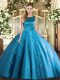 Romantic Floor Length Ball Gowns Sleeveless Aqua Blue Ball Gown Prom Dress Lace Up