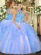 Fabulous Baby Blue Sleeveless Organza Lace Up Vestidos de Quinceanera for Military Ball and Sweet 16 and Quinceanera