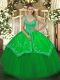 Green Ball Gowns V-neck Sleeveless Taffeta and Tulle Floor Length Zipper Beading and Embroidery Quinceanera Gown