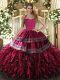 Pretty Wine Red Ball Gowns Embroidery and Ruffles Sweet 16 Quinceanera Dress Lace Up Organza Sleeveless Floor Length