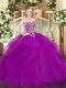 Inexpensive Floor Length Lace Up Sweet 16 Dresses Fuchsia for Military Ball and Sweet 16 and Quinceanera with Beading and Ruffles