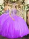 Shining Floor Length Ball Gowns Sleeveless Lavender Quinceanera Dress Lace Up