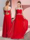 Red Clasp Handle Scoop Beading Evening Dress Chiffon Sleeveless