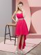 Comfortable Sleeveless High Low Beading Lace Up with Hot Pink