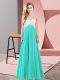 Extravagant Turquoise Chiffon Criss Cross One Shoulder Sleeveless Floor Length Evening Dress Beading