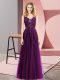 Superior Dark Purple Empire Beading and Appliques Prom Dresses Backless Tulle Sleeveless Floor Length