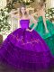Exceptional Embroidery and Ruffled Layers Ball Gown Prom Dress Purple Zipper Sleeveless Floor Length