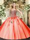 Clearance Floor Length Orange Red Quinceanera Gown Sweetheart Sleeveless Lace Up