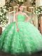 Cute Apple Green Sleeveless Floor Length Beading and Lace and Ruffled Layers Zipper Quinceanera Dresses