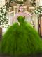 Customized Floor Length Green Quinceanera Dresses Tulle Sleeveless Ruffles