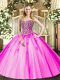 Lilac Lace Up Sweet 16 Dress Beading and Appliques Sleeveless Floor Length