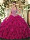 Fantastic Ball Gowns Sweet 16 Quinceanera Dress Fuchsia Straps Organza Sleeveless Floor Length Lace Up