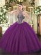 Halter Top Sleeveless Lace Up Quinceanera Dresses Eggplant Purple Tulle