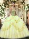 Light Yellow Ball Gowns Tulle Sweetheart Sleeveless Beading and Appliques Floor Length Lace Up Ball Gown Prom Dress