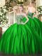 Free and Easy Green Ball Gowns Strapless Sleeveless Satin Floor Length Lace Up Beading Sweet 16 Dresses