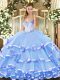 Blue Lace Up Sweet 16 Quinceanera Dress Beading and Ruffled Layers Sleeveless Floor Length