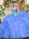 Excellent Baby Blue Lace Up Sweet 16 Quinceanera Dress Beading and Ruffles Sleeveless Floor Length
