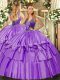Designer Floor Length Ball Gowns Sleeveless Lavender 15th Birthday Dress Lace Up