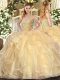 Most Popular Champagne Lace Up Vestidos de Quinceanera Beading and Ruffles Long Sleeves Floor Length