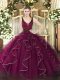Free and Easy Fuchsia Straps Zipper Beading and Ruffles Ball Gown Prom Dress Sleeveless