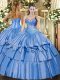 Modern Baby Blue Sweetheart Neckline Beading and Ruffles Sweet 16 Quinceanera Dress Sleeveless Lace Up