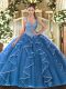 Clearance Blue V-neck Lace Up Beading and Ruffles Sweet 16 Quinceanera Dress Sleeveless