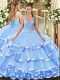 On Sale Ball Gowns 15th Birthday Dress Blue Straps Organza Sleeveless Floor Length Lace Up