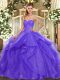 Lavender Ball Gowns Tulle Sweetheart Sleeveless Beading and Ruffles Floor Length Lace Up Quinceanera Dresses