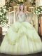 Yellow Green Lace Up Sweetheart Beading and Appliques 15 Quinceanera Dress Tulle Sleeveless