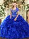 Customized Royal Blue Sweetheart Lace Up Beading and Ruffles and Pick Ups Vestidos de Quinceanera Sleeveless