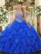 Free and Easy Beading and Ruffles 15 Quinceanera Dress Royal Blue Lace Up Sleeveless Floor Length