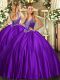 Spectacular Purple Ball Gowns Beading Quinceanera Gown Lace Up Satin Sleeveless Floor Length