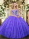 Purple Sleeveless Beading Floor Length Sweet 16 Dresses