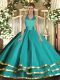 Fashionable Turquoise Tulle Lace Up Quinceanera Dress Sleeveless Floor Length Ruffled Layers