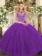 Best Selling Scoop Sleeveless Lace Up Quinceanera Gowns Eggplant Purple Tulle