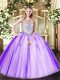 Most Popular Beading and Appliques Quince Ball Gowns Lavender Zipper Sleeveless Floor Length