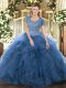 Teal Clasp Handle Sweet 16 Dresses Beading and Ruffled Layers Sleeveless Floor Length