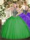 Low Price Green Tulle Lace Up Sweetheart Sleeveless Floor Length Quinceanera Gowns Beading