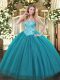 Sweetheart Sleeveless Lace Up 15 Quinceanera Dress Teal Tulle and Sequined