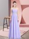 Lavender Chiffon Lace Up Scoop Sleeveless Floor Length Homecoming Dress Beading