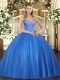 Custom Made Blue Sleeveless Beading Floor Length Quinceanera Dresses