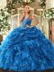 Charming Straps Sleeveless Organza Quinceanera Gowns Beading and Ruffles and Pick Ups Lace Up