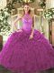 Sexy Sleeveless Lace Up Floor Length Embroidery and Ruffles Vestidos de Quinceanera