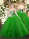Graceful Green Lace Up Strapless Beading Quinceanera Gowns Tulle Sleeveless