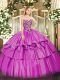 Shining Beading and Ruffled Layers Sweet 16 Quinceanera Dress Lilac Lace Up Sleeveless Floor Length