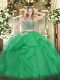 Green Quinceanera Dresses Military Ball and Sweet 16 and Quinceanera with Beading and Ruffles Scoop Sleeveless Lace Up