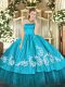 Aqua Blue Sleeveless Embroidery Floor Length Quinceanera Gown