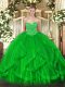 Graceful Green Sleeveless Organza Lace Up Quinceanera Gown for Military Ball and Sweet 16 and Quinceanera