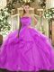 Fuchsia Ball Gowns Ruffles 15 Quinceanera Dress Lace Up Tulle Sleeveless Floor Length
