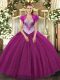 Stylish Floor Length Fuchsia Quinceanera Gown Tulle Sleeveless Beading and Sequins